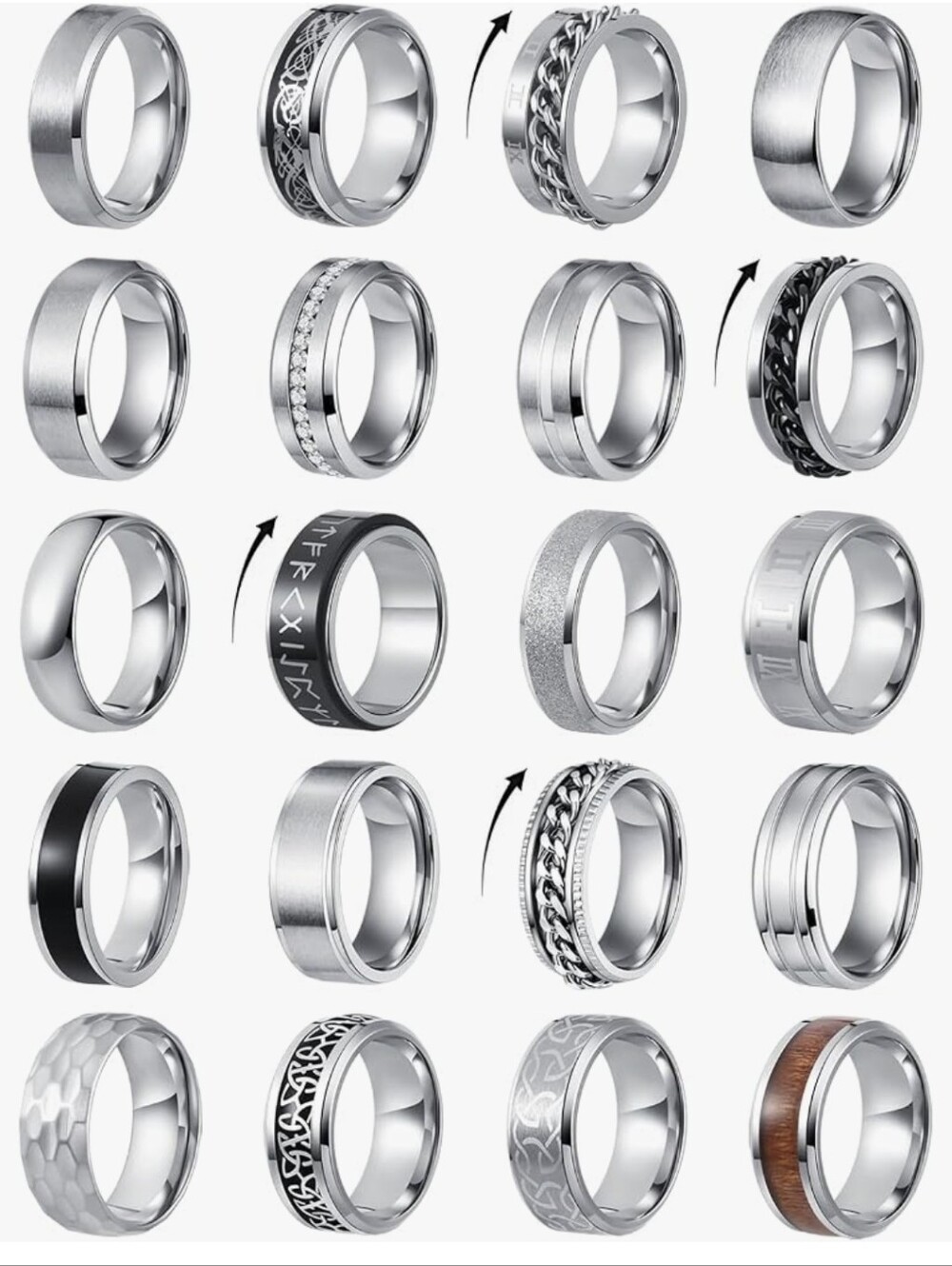 Men's Silver Tone Stainless Steel Rings